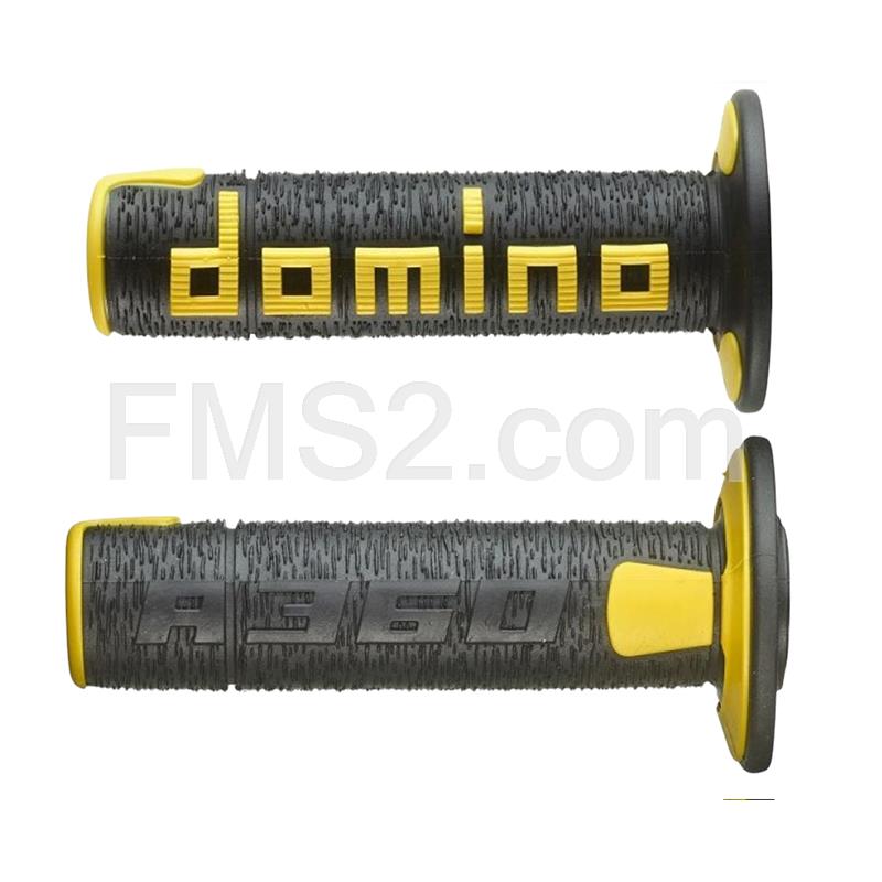Manopole Domino Tommaselli in gomma di colore nero e giallo per applicazione off road, ricambio A36041C4047A7-0
