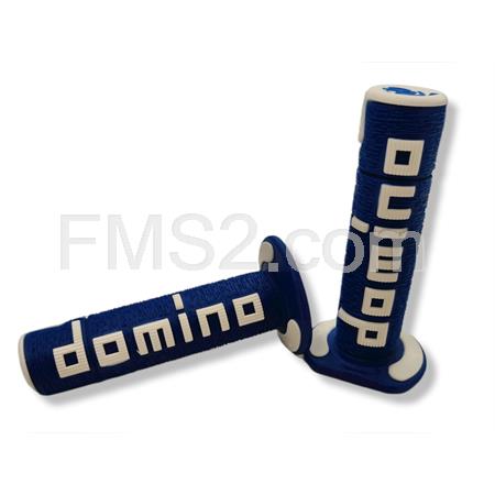 Manopole Domino Tommaselli in gomma di colore blu e bianco per applicazione off road,  ricambio A36041C4846A7-0