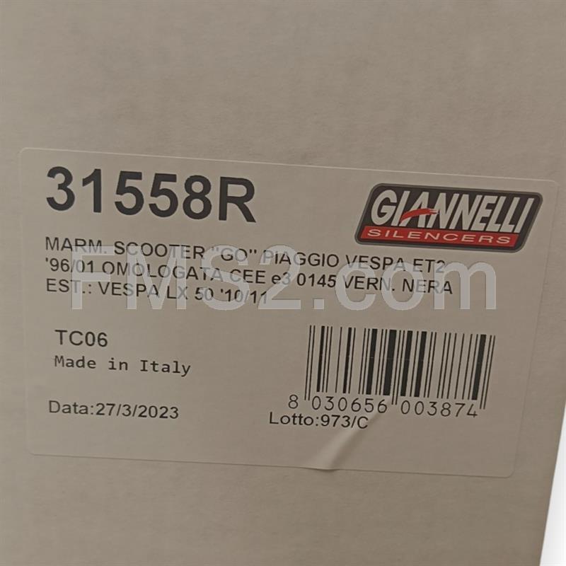 Marmitta Giannelli modello GO tipo originale per Scooter Piaggio Vespa ET2 e LX 50 cc 2 tempi prodotte dal 1996 al 2011, ricambio 31558R