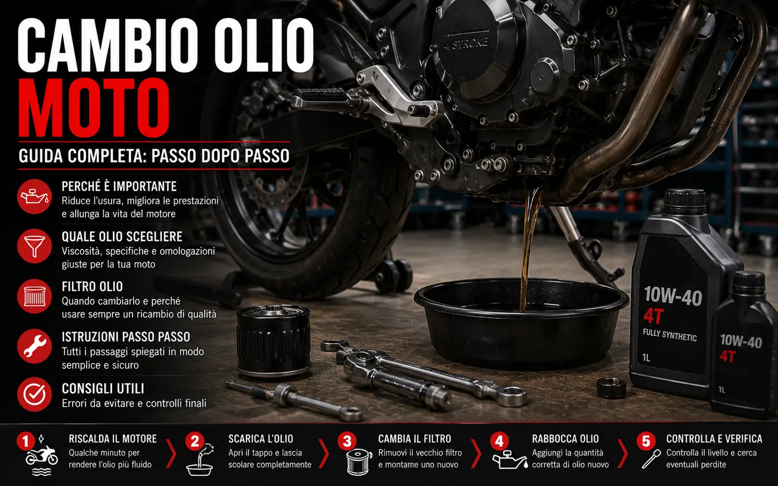 Cambio olio moto e scooter: quando farlo, quale scegliere e filtro