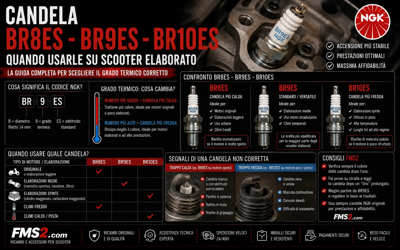 Candela BR8ES, BR9ES, BR10ES: quando usarle su scooter elaborato