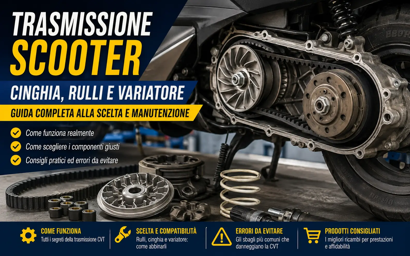 Cinghia scooter con variatore e rulli: guida alla lettura di codici, misure e compatibilità