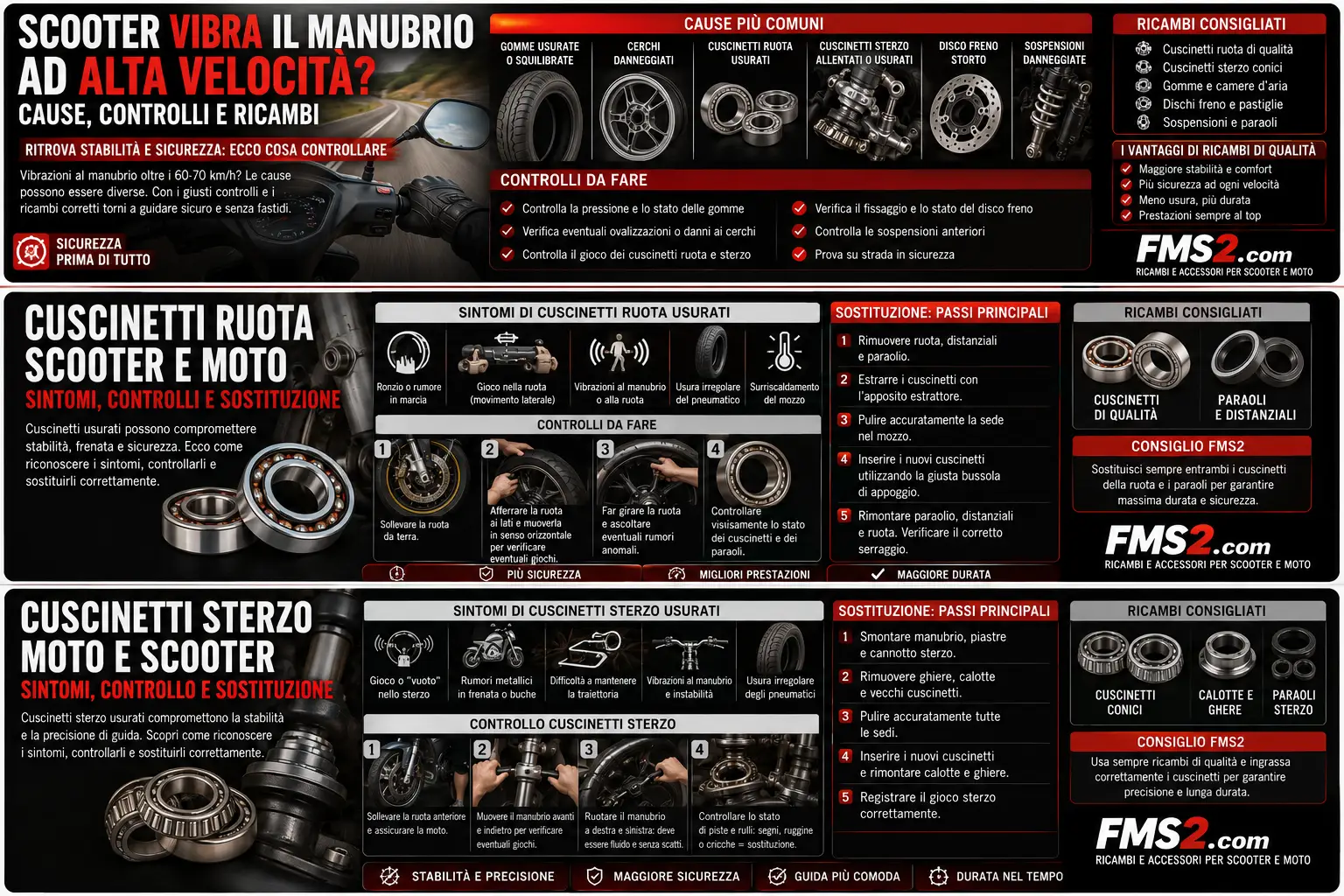 Controllo dei cuscinetti del cannotto di sterzo di uno scooter in officina