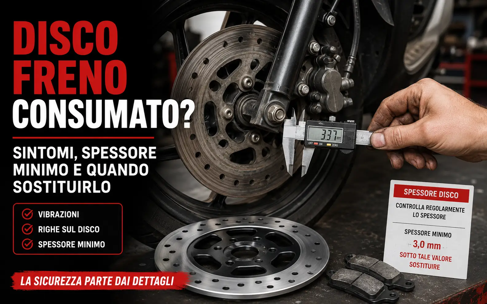 Disco freno consumato: sintomi, spessore minimo e quando sostituirlo