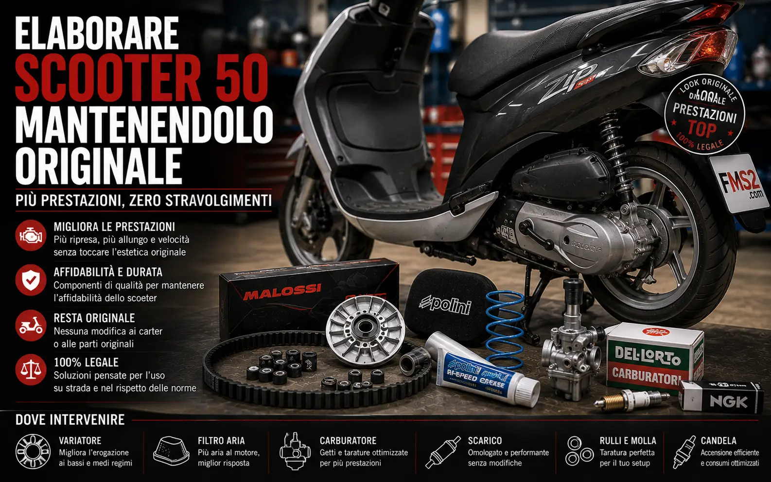 Scooter 50 più brillante: rulli, variatore, filtro e frizione