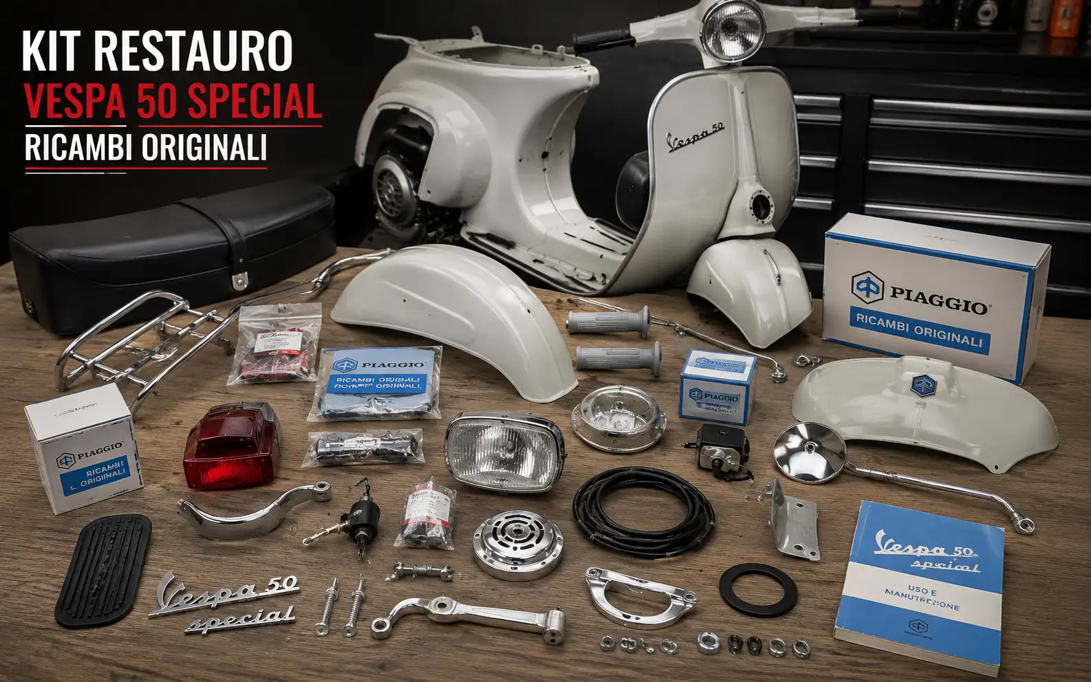 Kit restauro Vespa 50 Special: ricambi da controllare prima di verniciare e rimontare - guida FMS2 ricambi moto scooter e Vespa