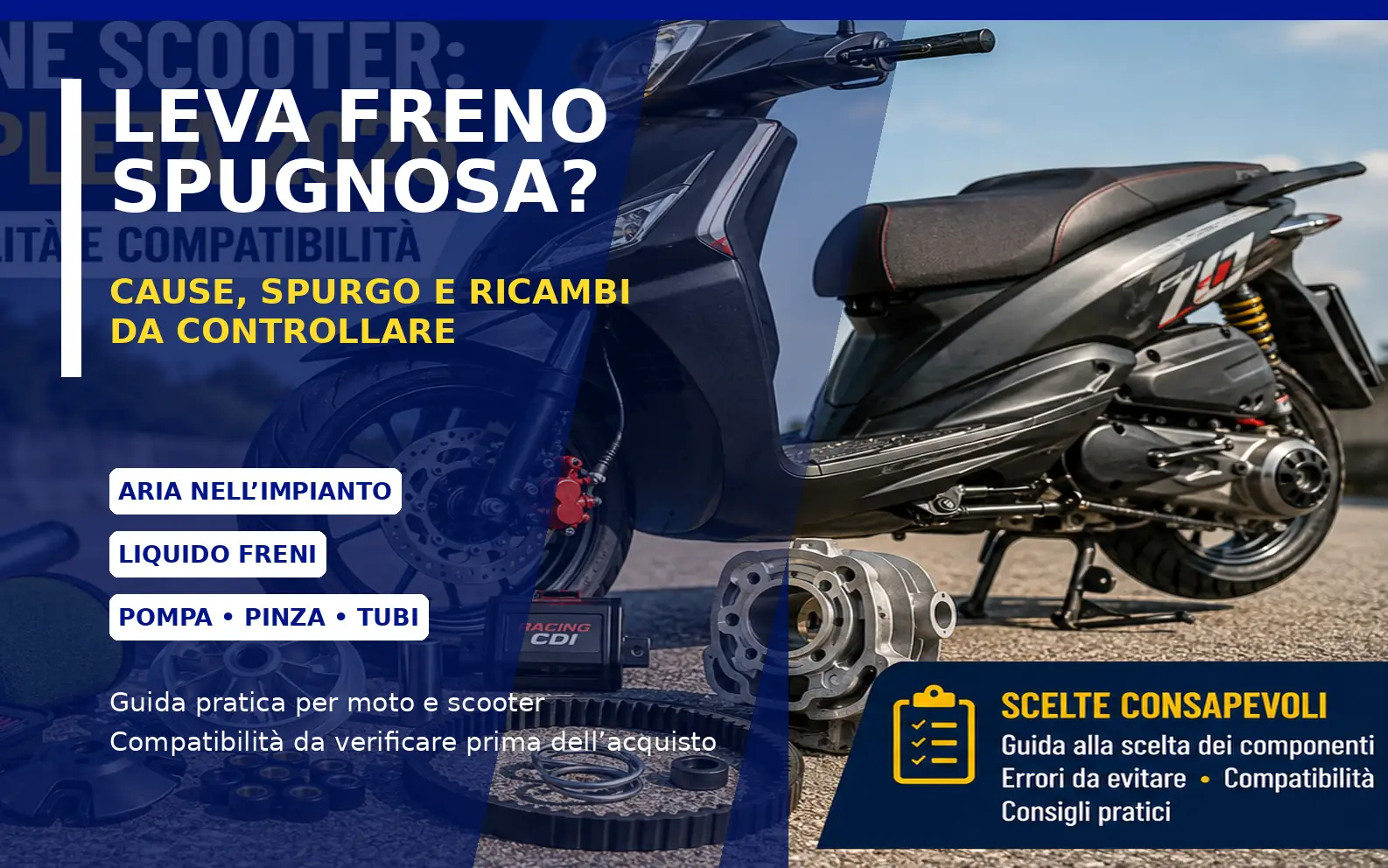 Leva freno spugnosa su moto e scooter: controllo di pompa, pinza, tubo, liquido freni e spurgo