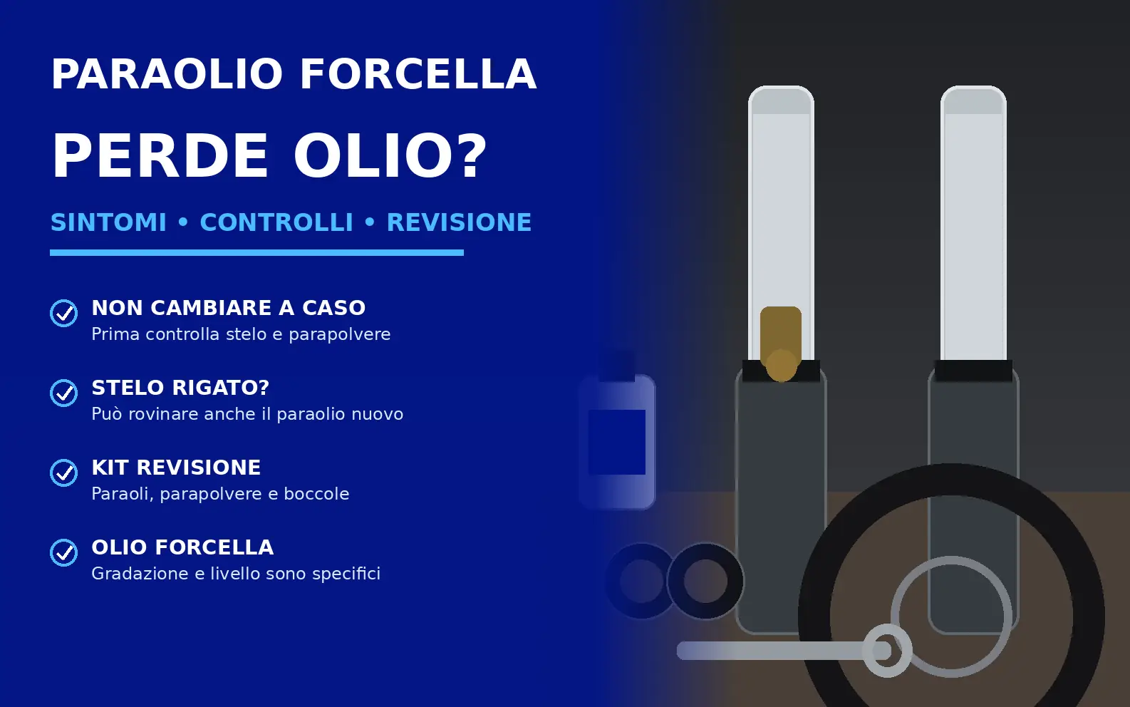 Paraolio forcella moto che perde olio con controllo dello stelo e kit revisione