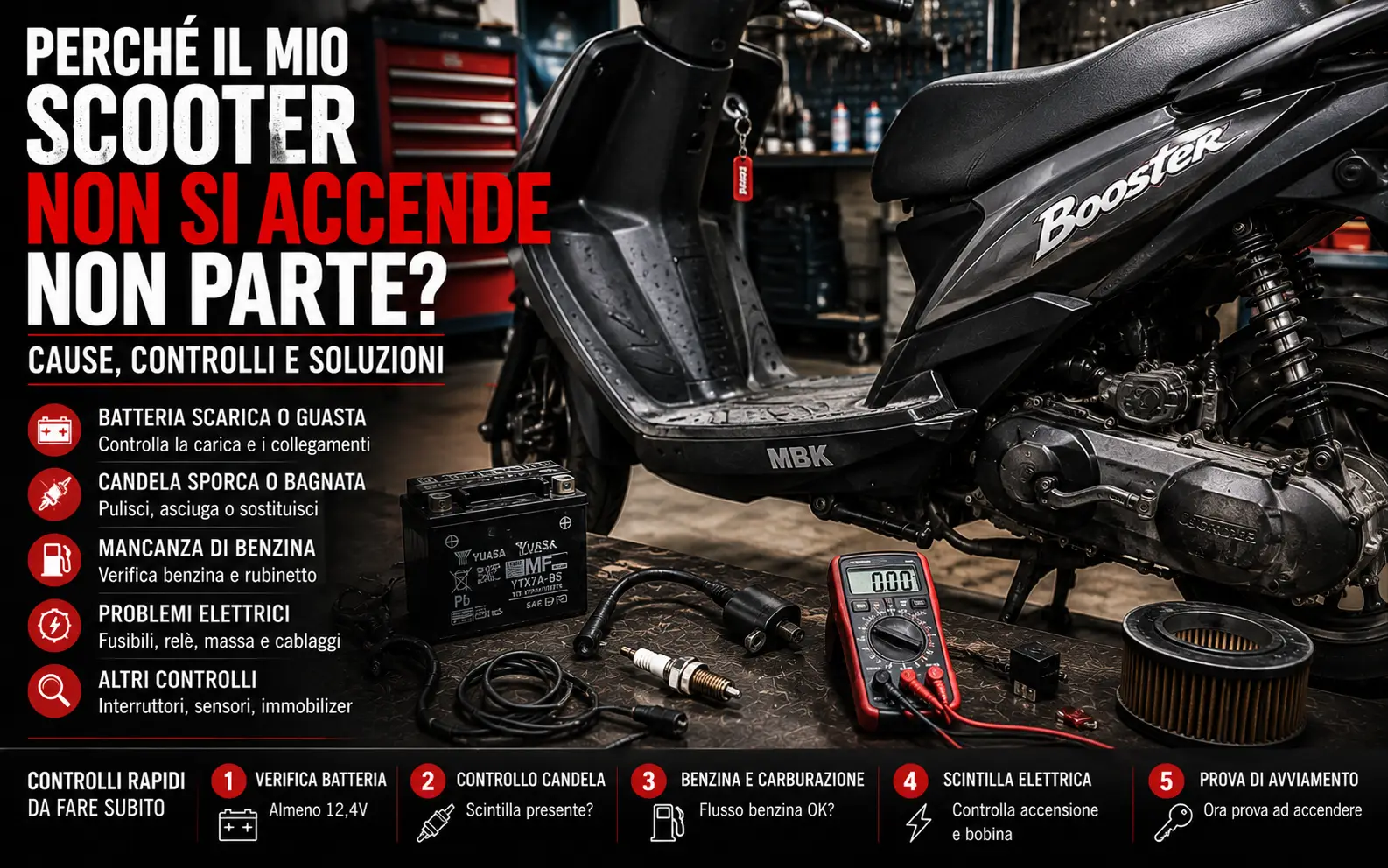 Scooter non parte: diagnosi completa e ricambi da controllare