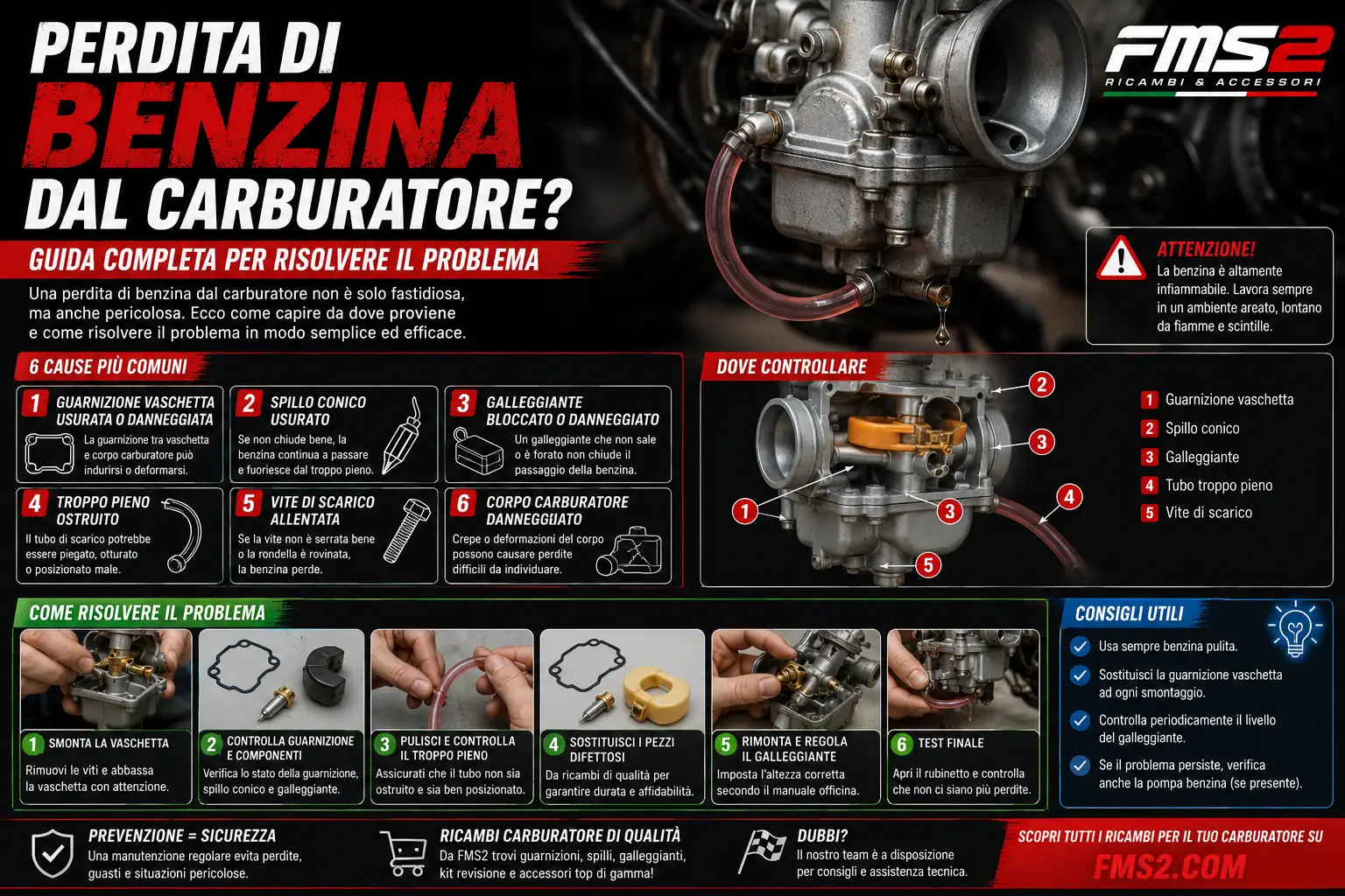 Perdita di benzina dal carburatore della moto: come risolvere il problema