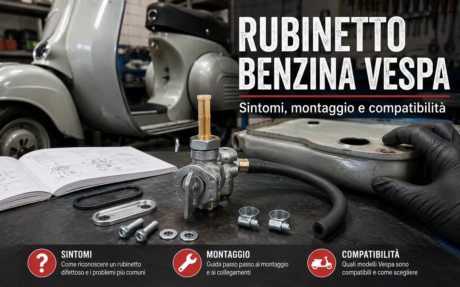 Rubinetto benzina Vespa: sintomi, montaggio e compatibilità