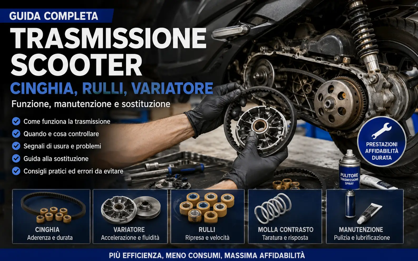 Ruota libera avviamento scooter: controllo di ingranaggi, motorino e componenti del sistema di avviamento
