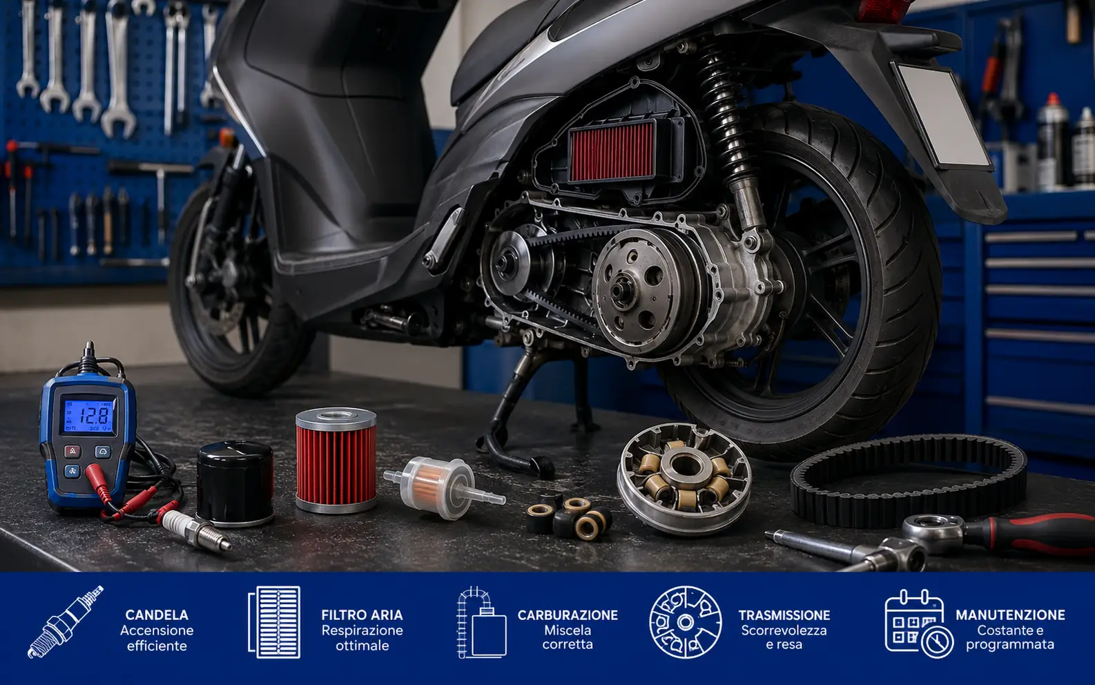 Scooter che perde liquido refrigerante con controllo di radiatore, manicotti, pompa acqua e vaschetta