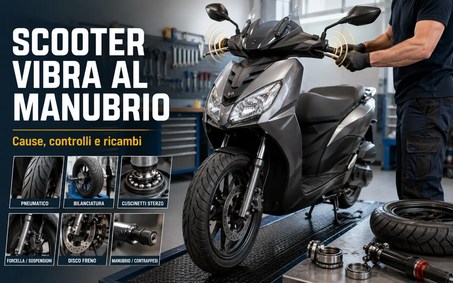 Scooter che vibra al manubrio: controllo di pneumatico, cerchio, cuscinetti ruota, sterzo e forcella
