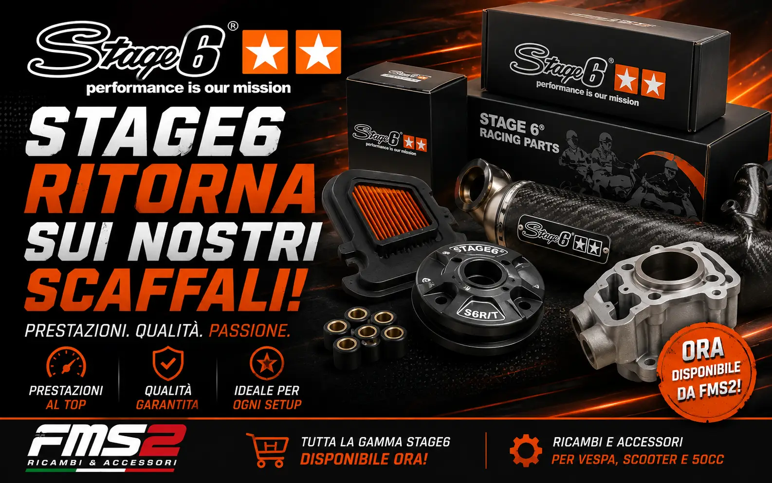 Ricambi Stage6 per scooter e moto 50: cilindri trasmissione scarichi e aspirazione