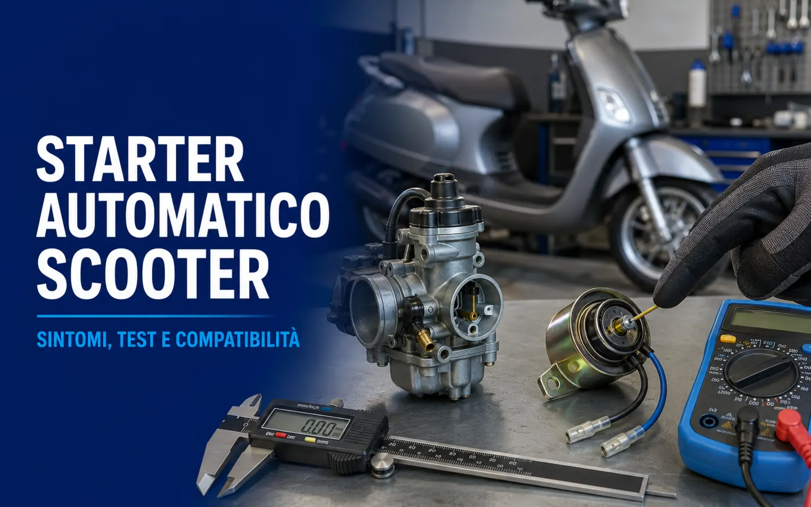 Starter automatico scooter: controllo dello spillo, connettore elettrico e carburatore
