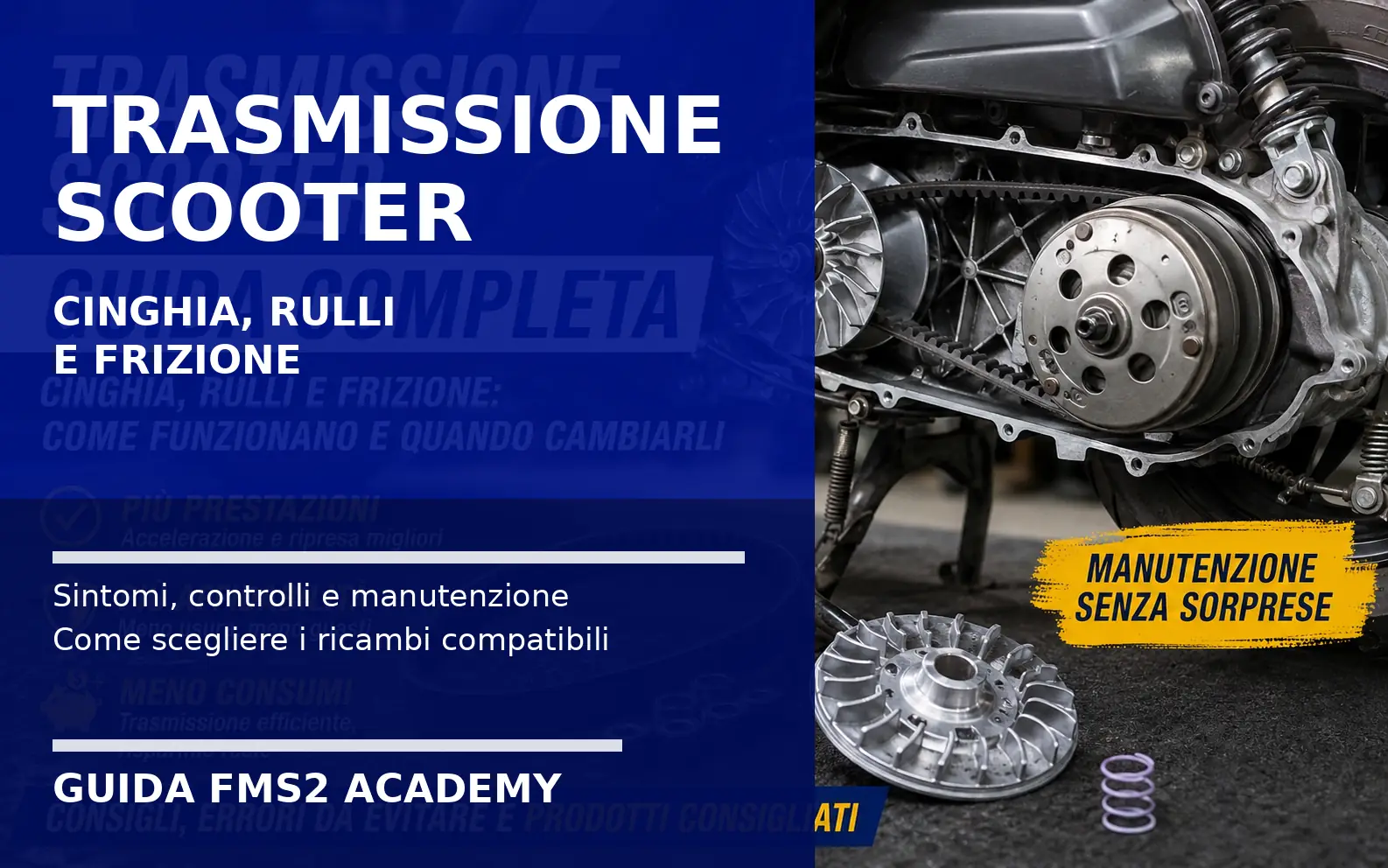 Trasmissione scooter con cinghia, variatore, rulli e frizione durante la manutenzione