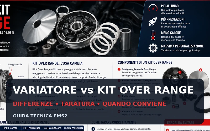 Variatore scooter e kit Over Range a confronto con cinghia e componenti della trasmissione