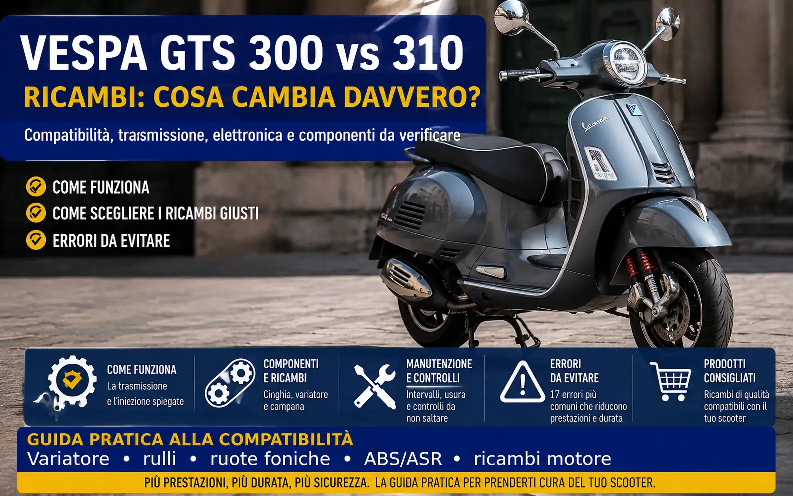 Vespa GTS 300 e Vespa GTS 310 a confronto per scegliere ricambi compatibili