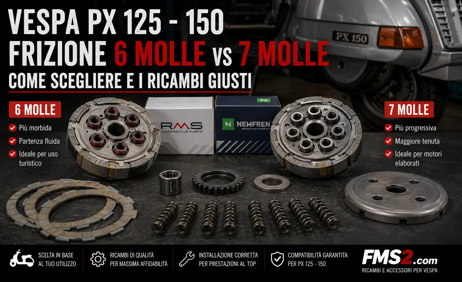 Vespa PX 125/150: frizione 6 molle o 7 molle? Come scegliere i ricambi giusti