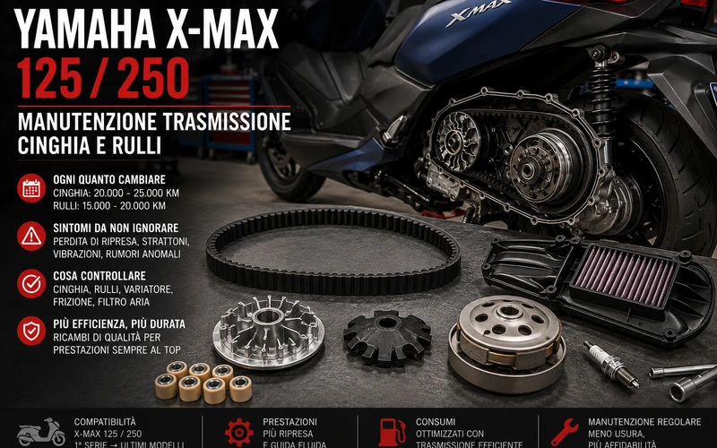 Yamaha X-Max 125/250: manutenzione trasmissione, cinghia e rulli