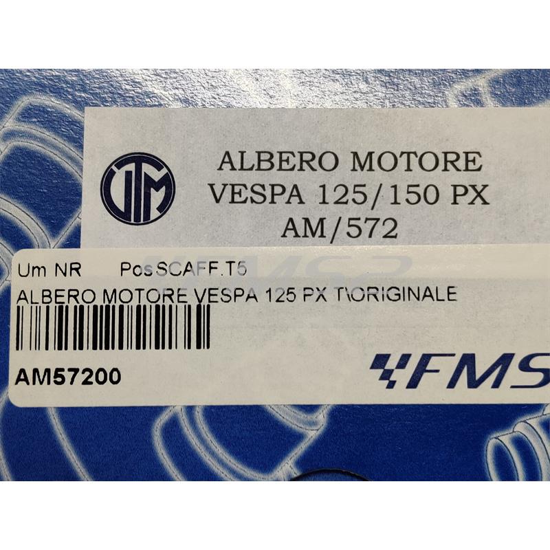 Albero motore UTM completo di gabbia a rulli versione tipo originale per Piaggio Vespa 125 e 150 serie PX, PXE, PXE Arcobaleno, PX con freno a disco, ricambio AM57200