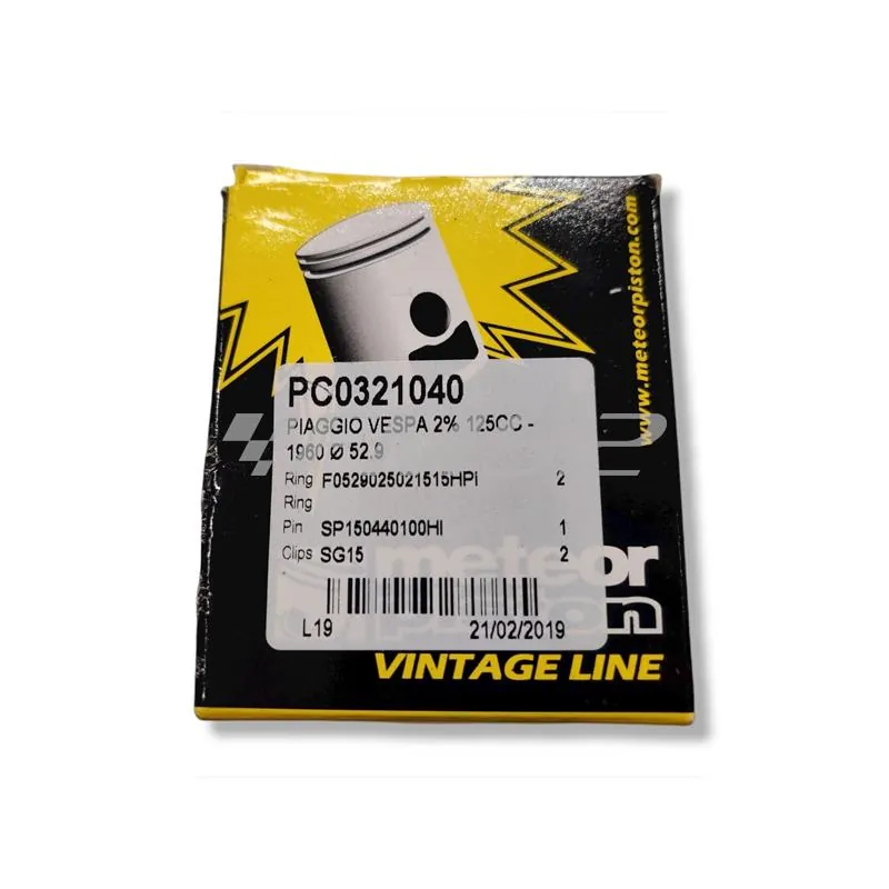 PC0321040 Pistone meteor diametro 52,9 mm bifascia per Piaggio Vespa old model 125 cc completo di fasce elastiche, spinotto e seeger ferma spinotto