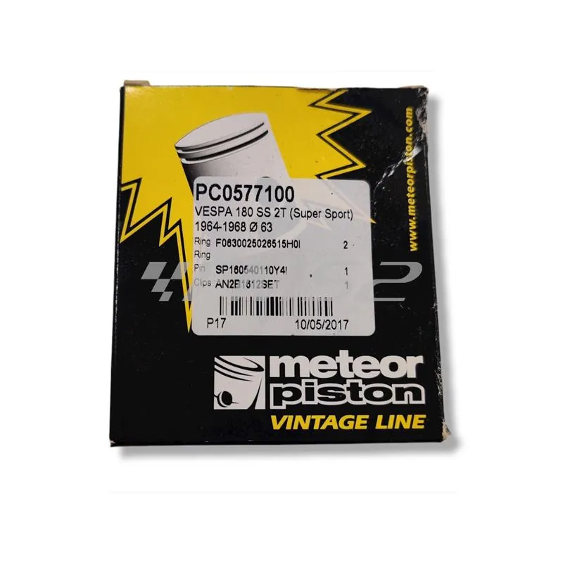 PC0577100 Pistone meteor diametro 63,0 mm bifascia per Piaggio Vespa SS 180 cc completo di fasce elastiche, spinotto e seeger ferma spinotto