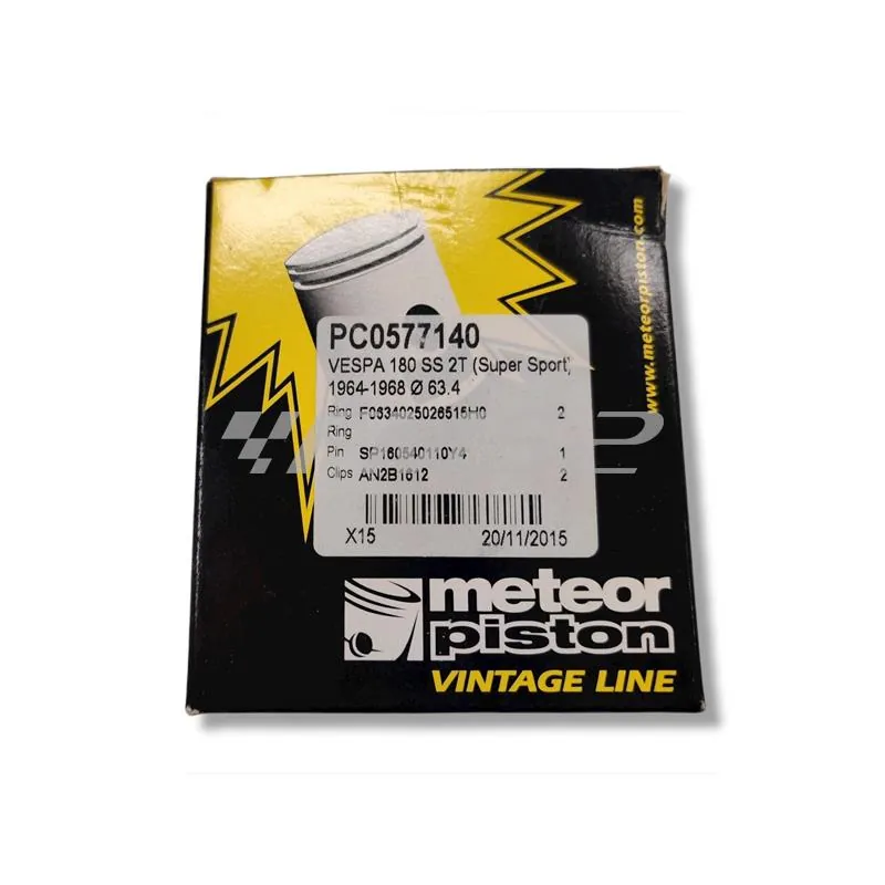 PC0577140 Pistone meteor diametro 63,4 mm bifascia per Piaggio Vespa SS 180 cc completo di fasce elastiche, spinotto e seeger ferma spinotto