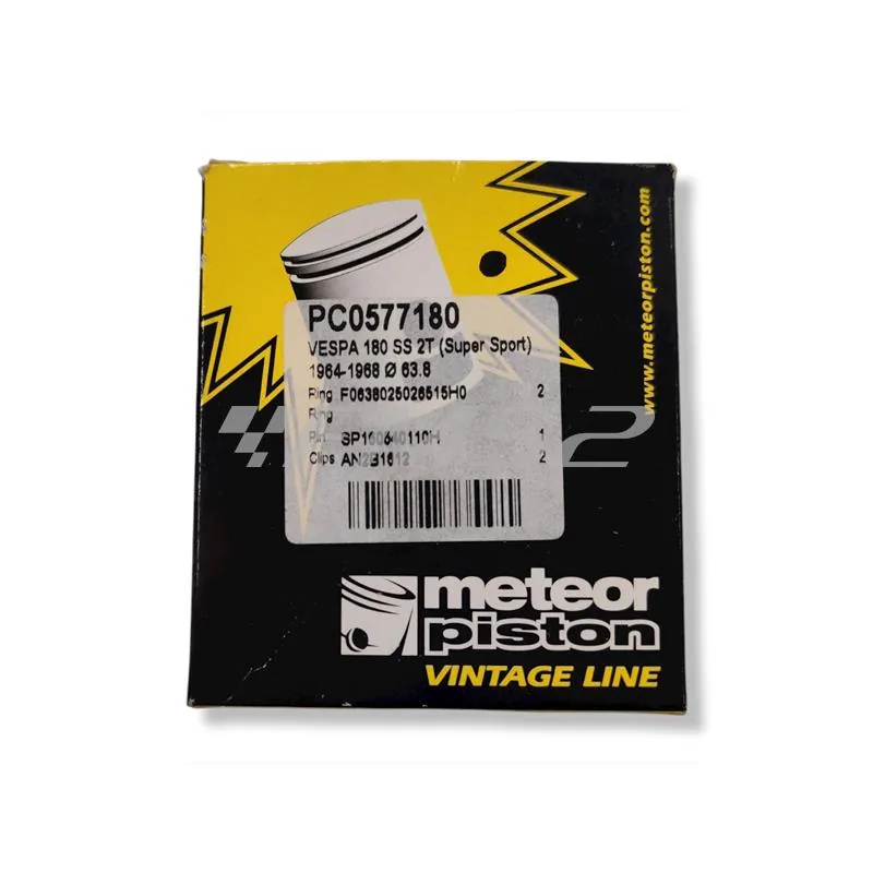 PC0577180 Pistone meteor diametro 63,8 mm bifascia per Piaggio Vespa SS 180 cc completo di fasce elastiche, spinotto e seeger ferma spinotto