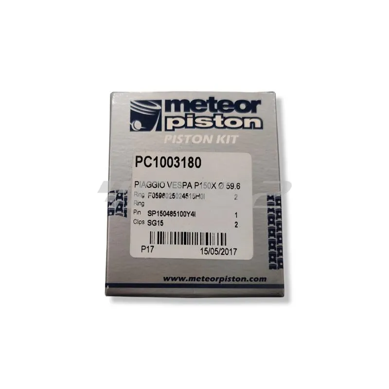 PC1003180 Pistone meteor diametro 59,6 mm bifascia per Piaggio Vespa PX 150 cc completo di fasce elastiche, spinotto e seeger ferma spinotto