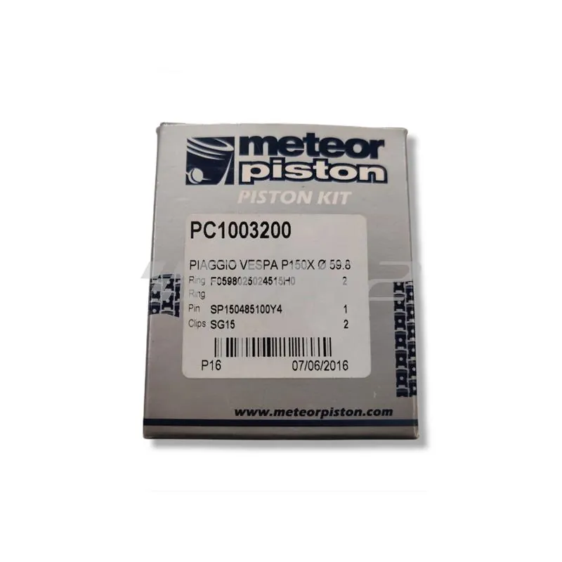 PC1003200 Pistone meteor diametro 59,8 mm bifascia per Piaggio Vespa PX 150 cc completo di fasce elastiche, spinotto e seeger ferma spinotto