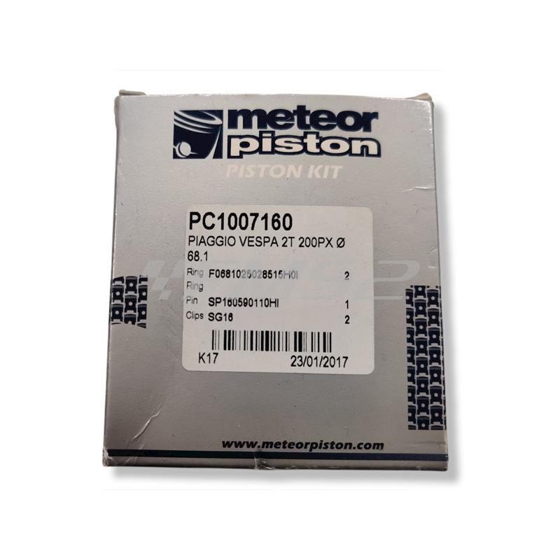 Pistone meteor diametro 68,1 mm bifascia per Piaggio Vespa P200E completo di fasce elastiche, spinotto e seeger ferma spinotto, ricambio PC1007160