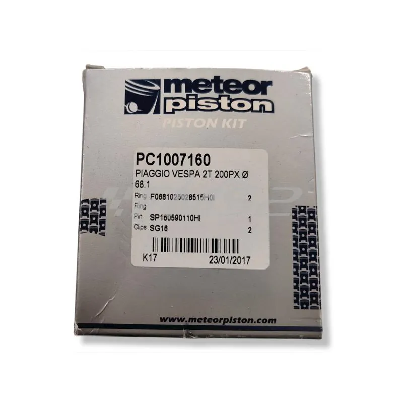 PC1007160 Pistone meteor diametro 68,1 mm bifascia per Piaggio Vespa P200E completo di fasce elastiche, spinotto e seeger ferma spinotto