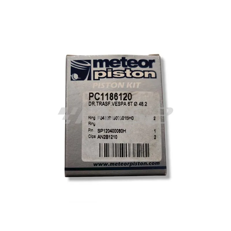 PC1186120 Pistone meteor completo di fasce elastiche, spinotto e seeger da abbinare al gruppo termico DR vespa 6 travasi con diametro 48,2 mm per Piaggio Vespa 50, Ape 50, PK50