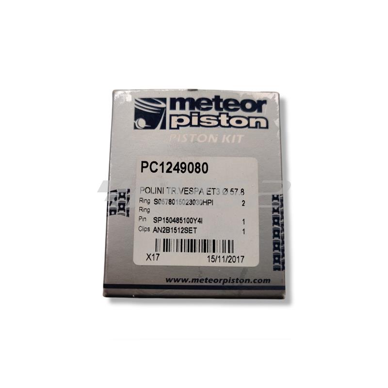 Pistone meteor completo di fasce elastiche, spinotto e seeger da abbinare al gruppo termico POLINI 130 cc luce bassa con diametro 57,8 mm per Piaggio Vespa 125 primavera, 125 ET3, PK125, ricambio PC1249080