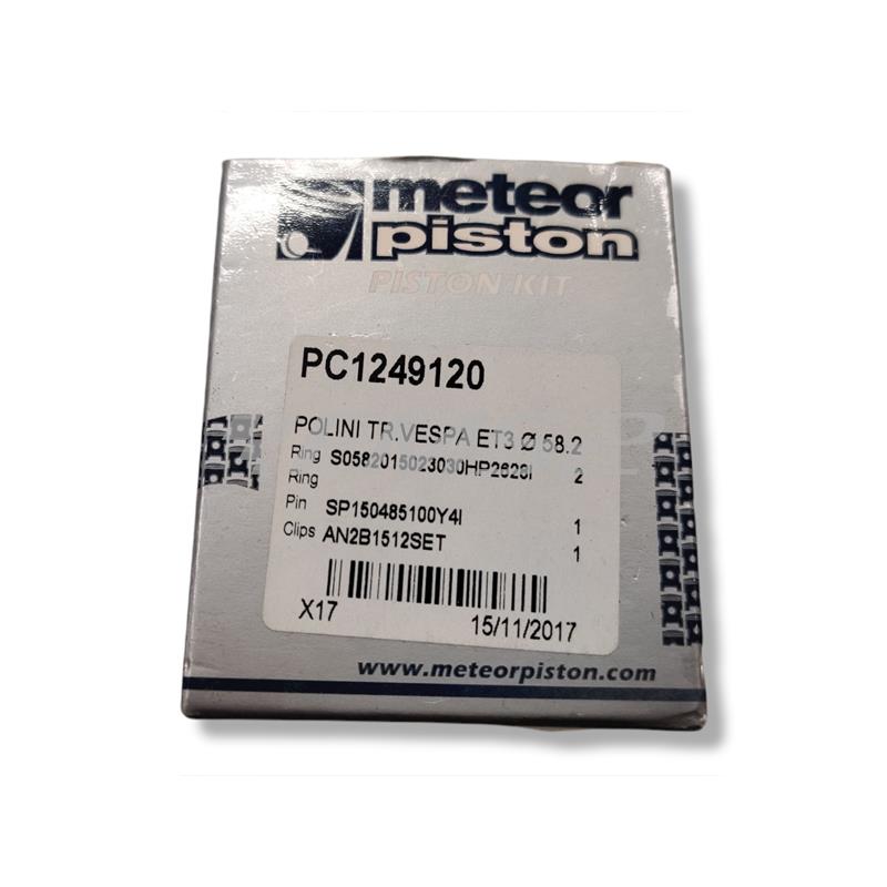 Pistone meteor completo di fasce elastiche, spinotto e seeger da abbinare al gruppo termico POLINI 130 cc luce bassa con diametro 58,2 mm per Piaggio Vespa 125 primavera, 125 ET3, PK125, ricambio PC1249120