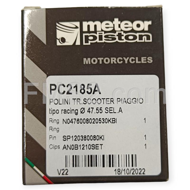 Pistone Meteor diametro 47,6 mm spinotto 12 mm e selezione A per gruppi termici Polini Evolution scooter, ricambio PC2185A