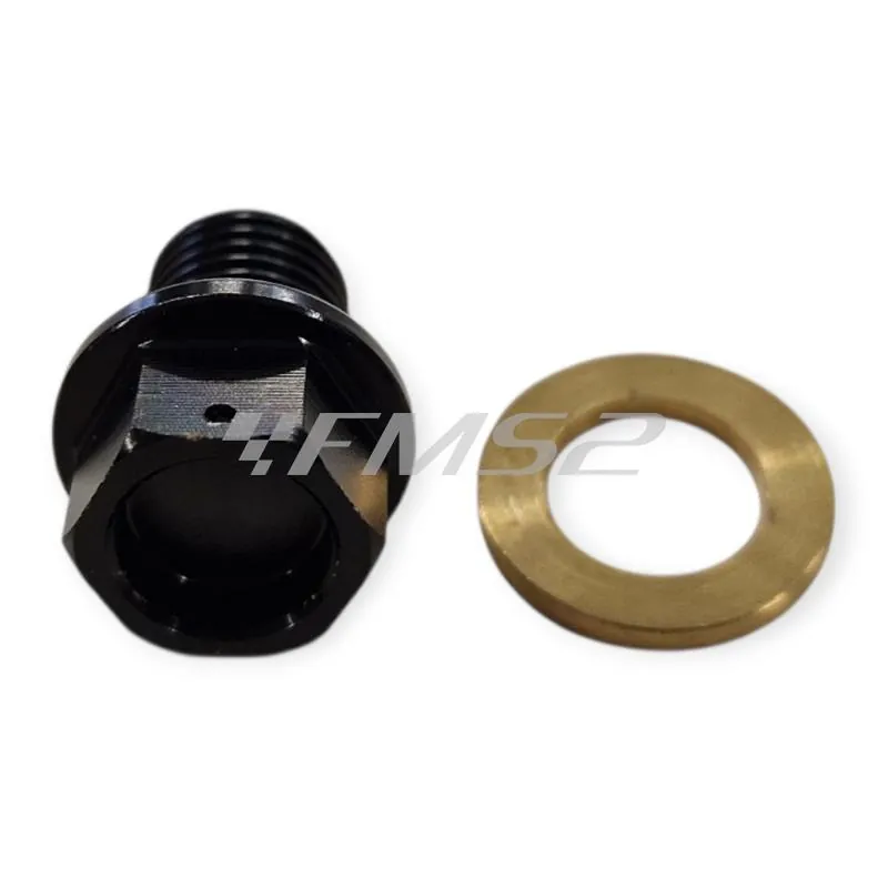 B891618 Tappo scarico olio magnetico M12 passo 1,5 lunghezza 13 mm in ergal anodizzato nero con foro legatura di sicurezza - KTM / HUSQVARNA / GAS GAS