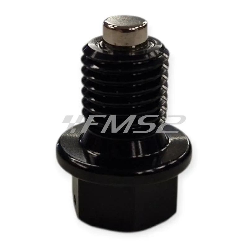 B891618 Tappo scarico olio magnetico M12 passo 1,5 lunghezza 13 mm in ergal anodizzato nero con foro legatura di sicurezza - KTM / HUSQVARNA / GAS GAS