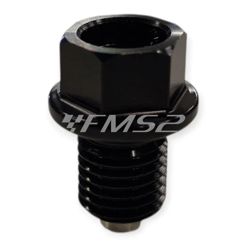 B891618 Tappo scarico olio magnetico M12 passo 1,5 lunghezza 13 mm in ergal anodizzato nero con foro legatura di sicurezza - KTM / HUSQVARNA / GAS GAS