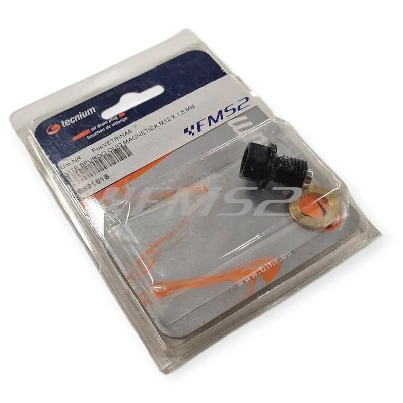 B891618 Tappo scarico olio magnetico M12 passo 1,5 lunghezza 13 mm in ergal anodizzato nero con foro legatura di sicurezza - KTM / HUSQVARNA / GAS GAS