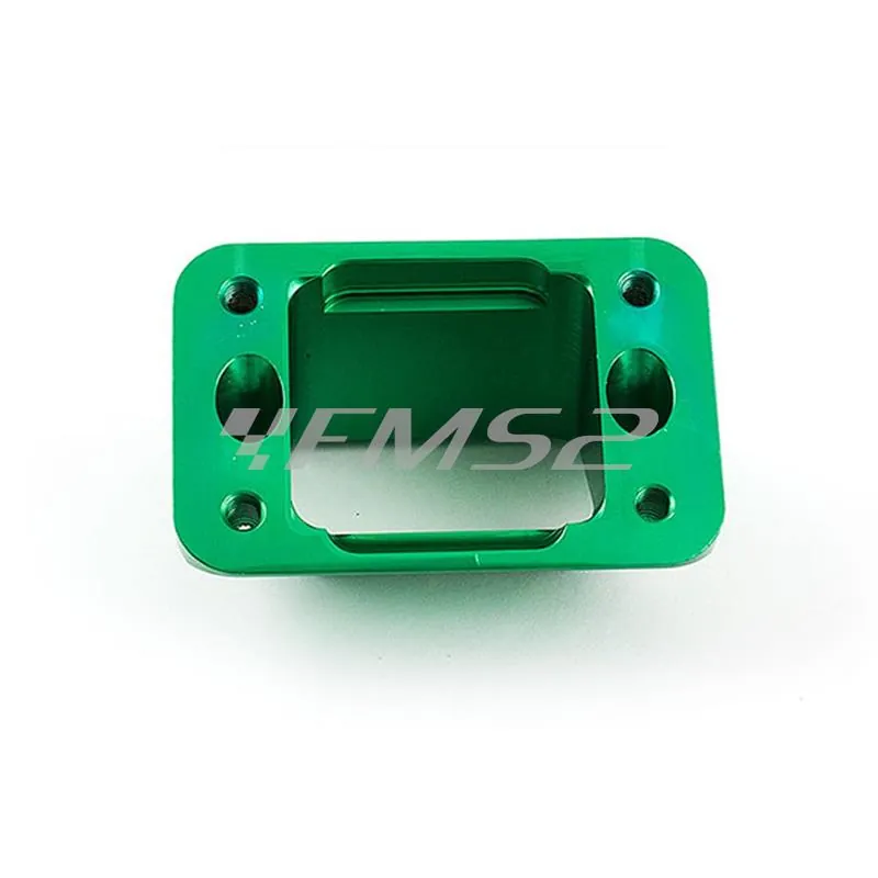 Collettore in gomma con basetta in alluminio di colore verde anodizzato MXS big valve high flow system per scooter con motore Minarelli verticale Booster, ricambio MXS010