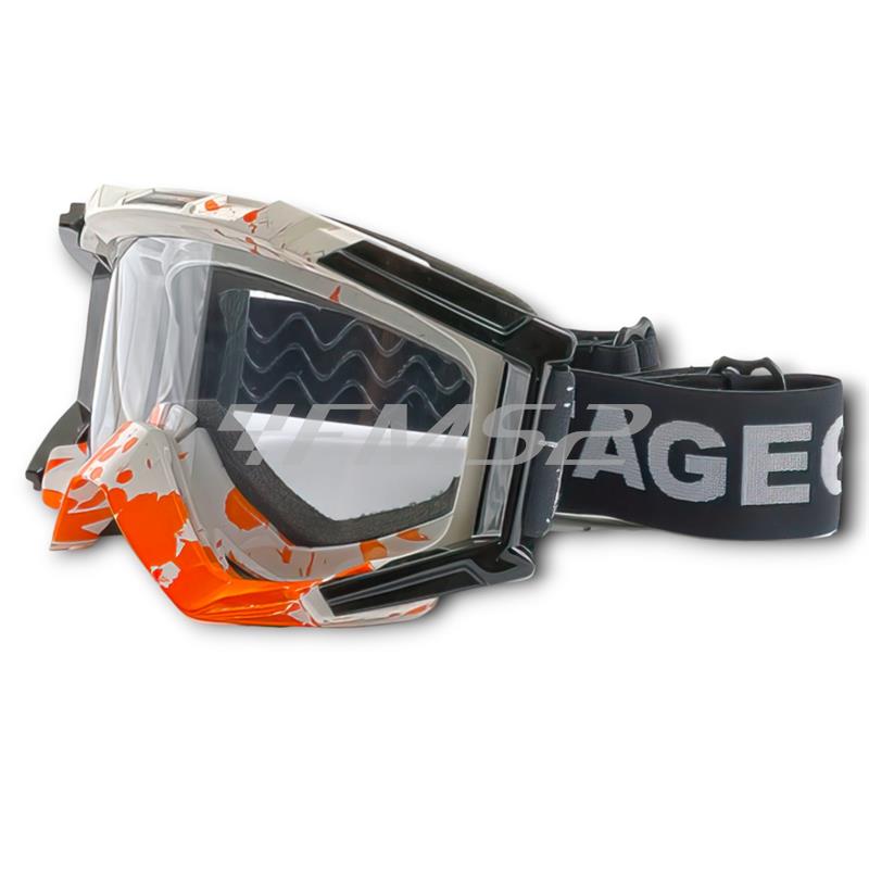 Maschera occhiali da cross Stage6 di colore bianco con elastico brandizzato per uso con caschi da cross, ricambio S608015