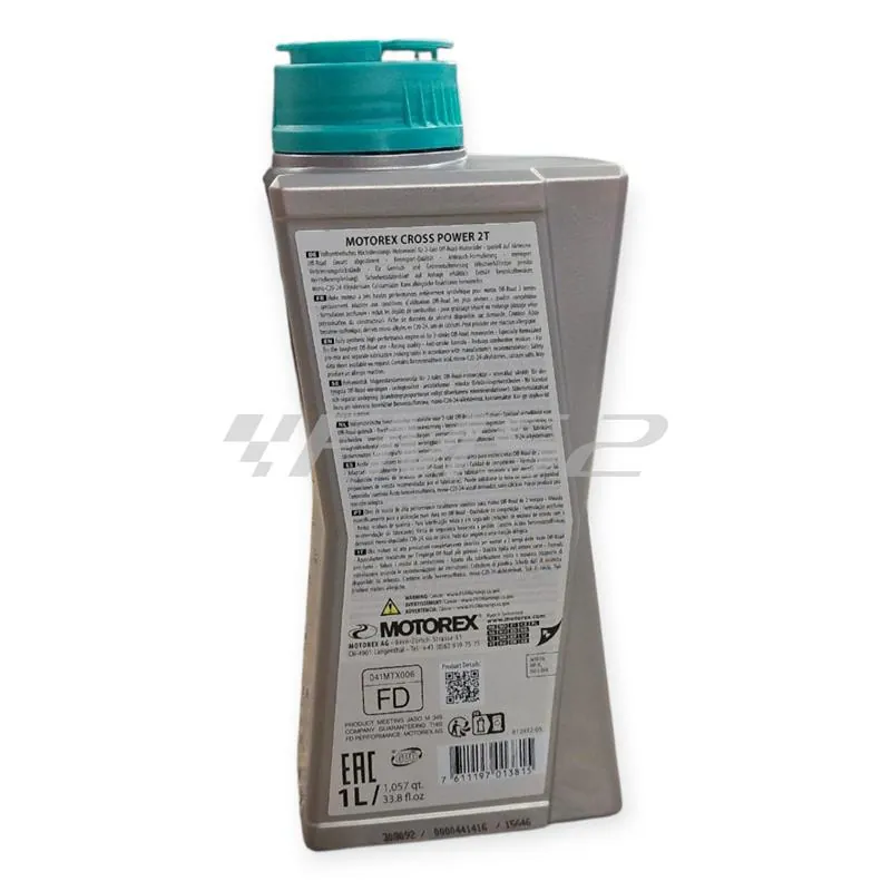 M308092 Olio miscela Motorex Cross Power 100% sintetico 2 tempi flacone da 1 litro - adatto anche alla miscelazione automatica