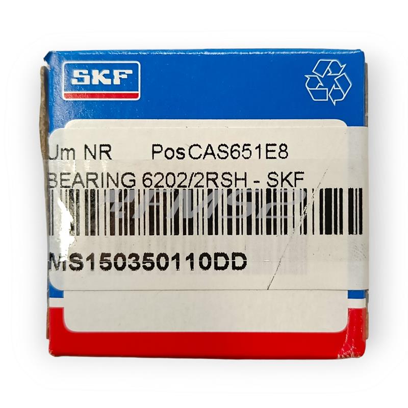 Cuscinetto SKF sigla 6202-2rsh con doppia schermatura in plastica per applicazioni varie, ricambio MS150350110DD