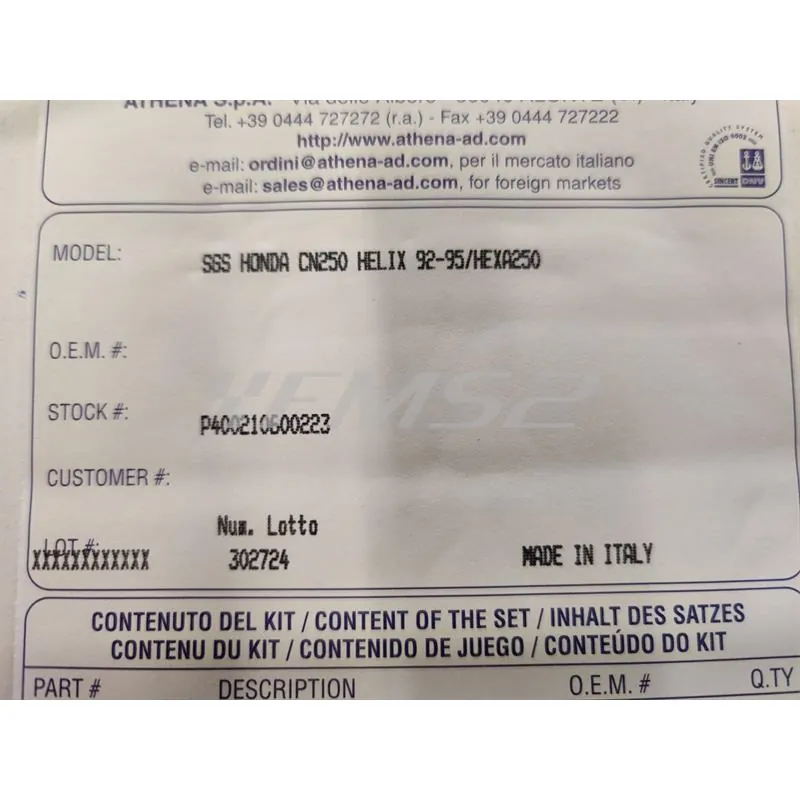 Guarnizioni smeriglio Honda cn250 helix 92-95-hexa250 Athena, ricambio P400210600223