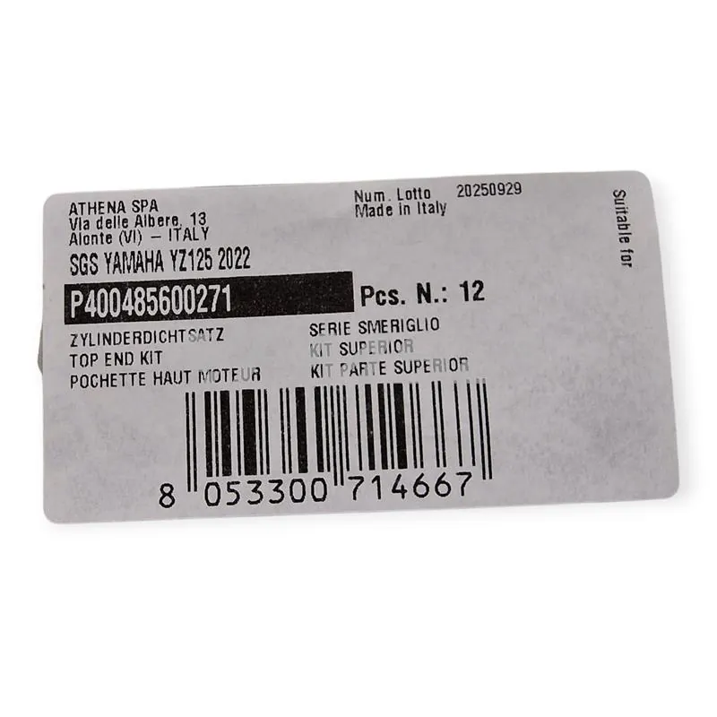 P400485600271 Serie guarnizioni smeriglio Athena per Yamaha YZ 125 dal 2022, YZ 125 X dal 2020 e Fantic XX 125 dal 2022, XE 125 dal 2023