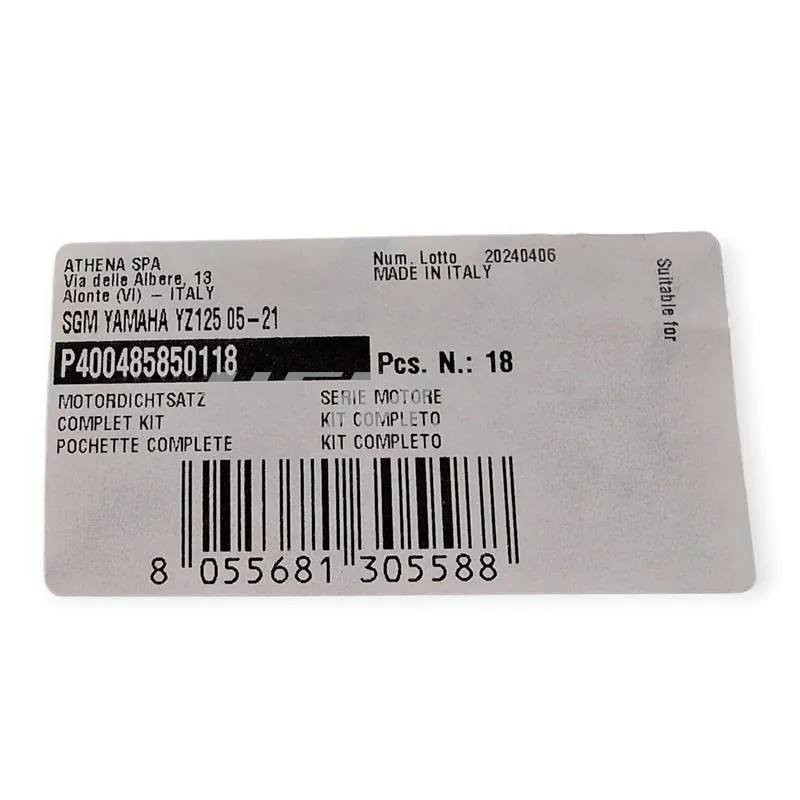 P400485850118 Serie guarnizioni motore Yamaha YZ 125 2005-2021, YZ 125 X 2020-2022, Fantic XE 125 2021-2022 e XX 125 2021