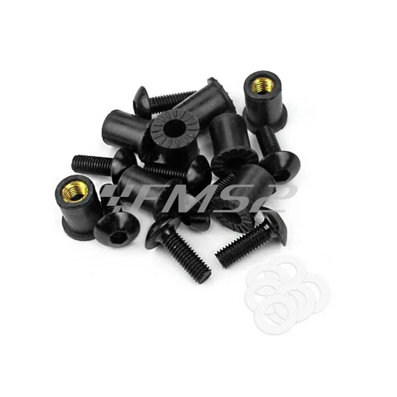 Set 8 viti e gommini M5 x 1 mm per fissaggio cupolino con viti in alluminio di colore nero, ricambio 171005